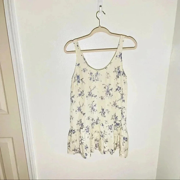 & Other Stories Floral Dropped Waist Silk Top Blue and White - Picture 2 of 5